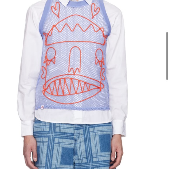 Blue Mesh top with graphic - Picture 1 of 1